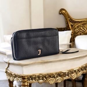 Vintage Y2K Juicy Couture Pebbeled Leather Wallet Black Leather Full Zip MiniBag